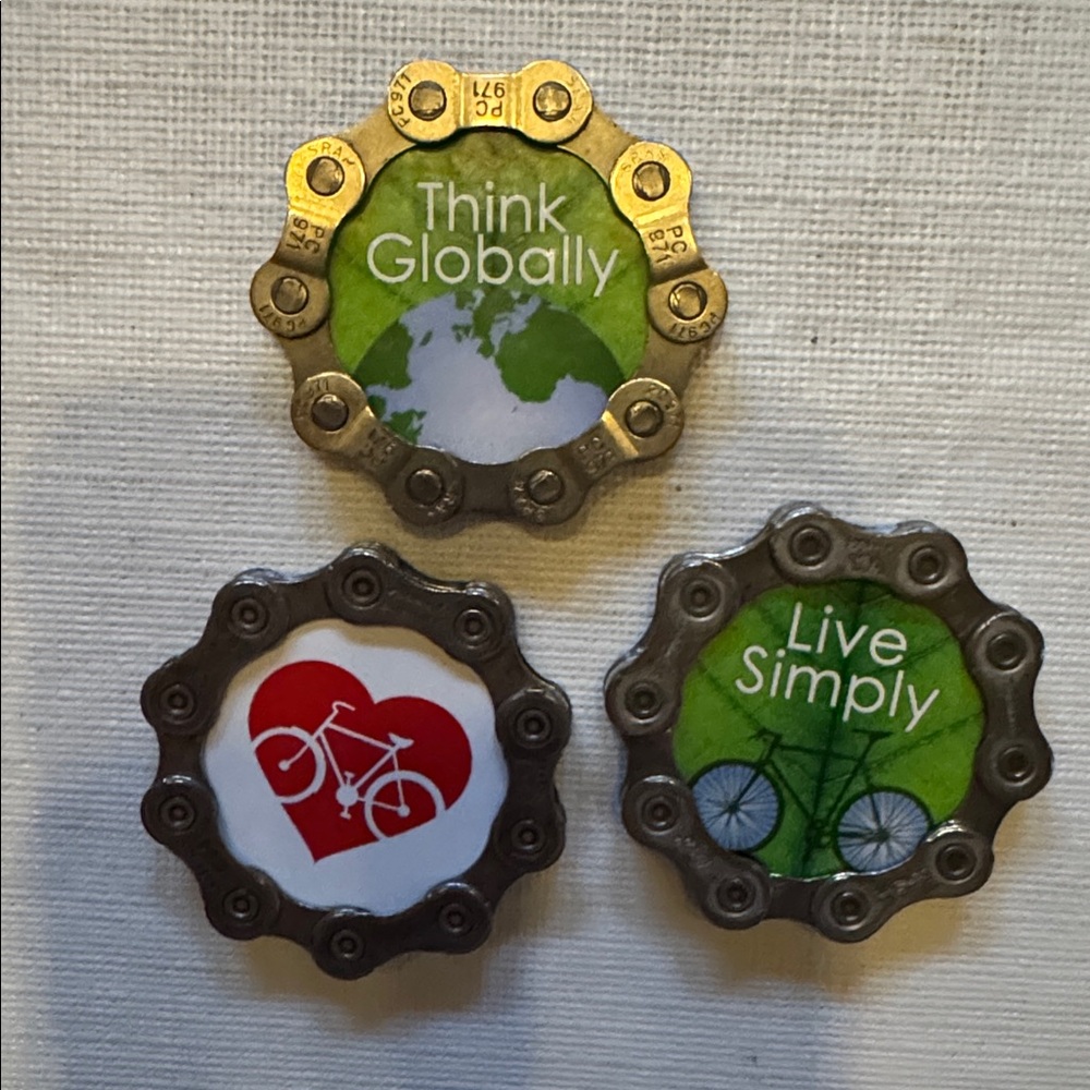 NWOT Bike Chain themed magnets, set of three